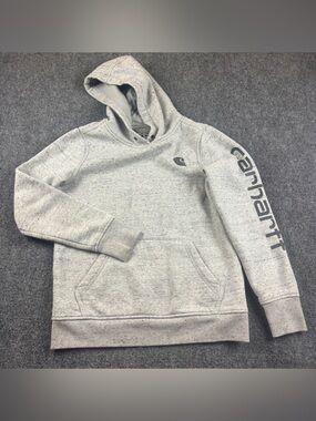 CARHARTT Women’s Heathered Grey Relaxed Fit Hooded Logo Sweatshirt Size: XS 0-2
